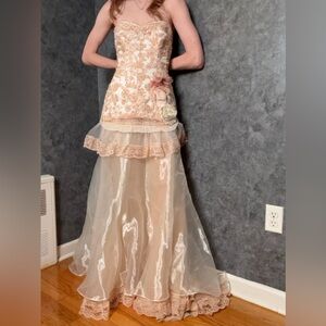 Bespoke Vintage 1990s Blush Wedding Dress – Two-Piece Bridal Set 🌸✨